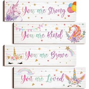 lot 16180 image: Yulejo Unicorn Wall Decor Girls Rainbow Wall Art Unicorn Room Decor Rainbow Motivational Inspirational Room Bedroom Decorations for Christmas Girls Kids Bedroom Nursery Decorations Gift (Cute Style)