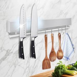 lot 16191 image: 12 Inch Magnetic Knife Holder for Wall - Stainless Steel Magnet Knife Strip No Drill with 5 HooksAdhesive TapeScrews, Kitchen Utensil Holder, Magnetic Knife Organizer, Wall Mounted Knife Storage