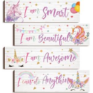 lot 16194 image: Yulejo Unicorn Wall Decor Girls Rainbow Wall Art Unicorn Room Decor Rainbow Motivational Inspirational Room Bedroom Decorations for Christmas Girls Kids Bedroom Nursery Decorations Gift (Smart Style)