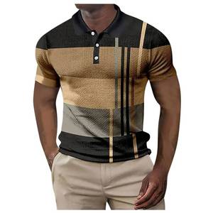 lot 16200 image: EndoraDore Mens Short Sleeve Polo Shirts Casual Golf Printed T-Shirts Summer Sport Moisture Wicking Performance Shirt Brown S