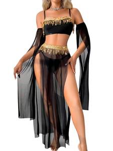 lot 16201 image: ShawGobow Exotic Wear Dancer Outfits,High Slit Skirt Sexy Lingerie For Women,Belly Dance Costume Cosplay Festival Black Large