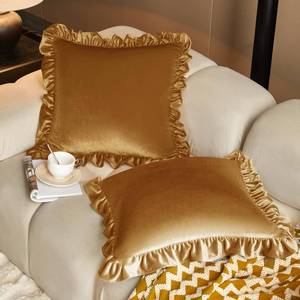 lot 16204 image: KKJIAF Gold Velvet Throw Pillow Covers 20 x 20 Inch Set of 2, Ruffle Euro Pillow Shams Velvet Square Pillow Case for Sofa Bedroom Couch Decorative
