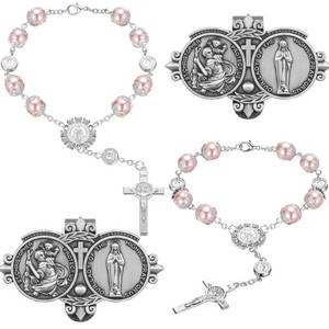 lot 16214 image: Frienda 4 Pcs Car Rosary Saint Benedict Rosary Rearview Mirror Hang Auto Rosary with Car St Christopher Visor Medal Cross Religious Accessory Bless Safety Gift for Truck Bike Driver(Pink)