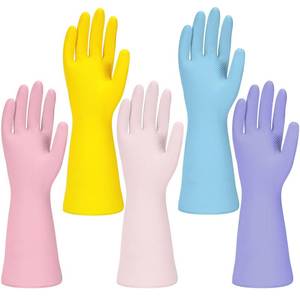 lot 16217 image: Jsocoah Rubber Kitchen Dishwashing Gloves, 5 Pairs Eusable Cleaning Gloves For Washing Dishes, Bathroom, Pet care, Garden Non-Slip Durable Rubber Gloves For Daily Use (Medium)