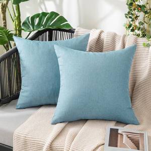 lot 16218 image: MIULEE Pack of 2 Decorative Outdoor Solid Waterproof Throw Pillow Covers Faux Linen Garden Farmhouse Coastal Cushion Cases for Summer Patio Tent Balcony Couch Sofa 16x16 Inch Blue Gray