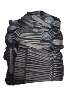 lot 19023 image: Biotech Black Plastic Soup Spoons - Bulk Pack 1000