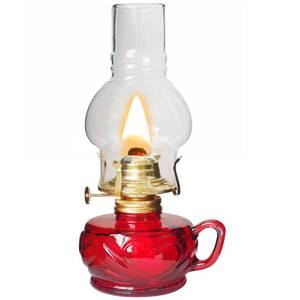 lot 19026 image: Large Rustic Kerosene Lamp Lantern Chamber Antique Oil Lamps for Indoor Use Home Decor Lighting Vintage Glass Clear (Red)