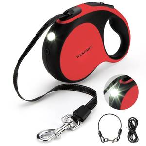 lot 20040 image: WRSOMIT Retractable Dog Leash with Chew Proof Cable and LED Flashlight, 16Ft Heavy Duty Dog Leash for Medium Large Dogs up to 110lbs, 360° No Tangle (Red16ftLED)