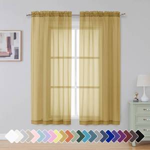 lot 20042 image: Simplebrand Gold Sheer Curtains 63 Inch Length 2 Panels, Rod Pocket Solid Color Window Sheer Curtain Panels, Elegant Curtains & Drapes for Living Room, Bedroom 2 Panels (Gold, 42 W x 63 L)