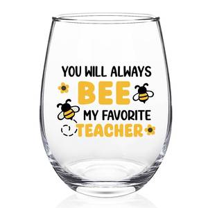 lot 20052 image: Futtumy Teacher Gifts for Women, Teachers Christmas Valentines Day Gift for Women Professor Daycare, You Will Always Bee My Favorite Teacher Stemless Wine Glass, 17oz