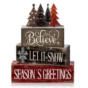 lot 20062 image: Moucuny 4 Pcs Christmas Table Decor Christmas Tree Centerpiece Rustic Decorative Tree Block Signs Gift Winter Tiered Tray Decor Farmhouse Winter Tabletop Decoration for Home Xmas Party Kitchen Shelf