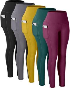 lot 20068 image: CHRLEISURE Leggings with Pockets for Women, High Waisted Tummy Control Workout Yoga Pants(GreyYellowGreen only, XL)