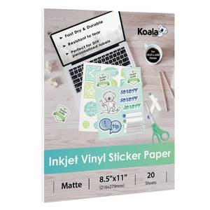 lot 20069 image: Koala Printable Vinyl Sticker Paper for Inkjet Printer - 20 Sheets Matte White Vinyl Sticker Paper, Waterproof Sticker Paper 8.5x11 Inch, Work with Cutting Machine