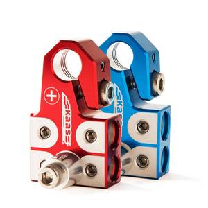 lot 20077 image: Kaas Lead Acid Battery Terminal Clamps, Positive and Negative Set, for SAEDINEN Tapered Top Post, 4-Way Connectors, Compatible with 8AWG to 40 AWG, Includes OEM Top Post Adapter