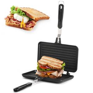 lot 20080 image: SOUJOY Sandwich Maker, Non-stick Grill Panini Maker Pan with Handle, Stovetop Toasted Aluminum Flip Pan Indoor Outdoor Camping Home Kitchen Breakfast