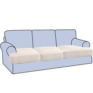 lot 20088 image: H.VERSAILTEX Stretch 3 Piece T Cushion Sofa Slipcovers Individually Sofa Cushion Covers for 3 Cushion Couch Sofa Seat Cushion Covers with Elastic Bands Featuring Thicker Jacquard Fabric, Ivory