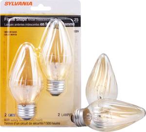 lot 20094 image: Sylvania F15 D�cor Incandescent Light Bulb, 25W, Amber Iridescent Finish, Medium Base, 120V, 2 Pack