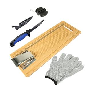 lot 20107 image: EXJIOTA Fish Cleaning Board, Fish Fillet Board with Clamp Fillet Knife and Gloves, Portable Fishing Measuring Board 18 inches, Fish Cleaning Kit Gifts for Fishing Man Woman