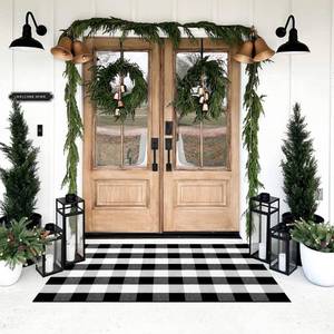 lot 20109 image: SEEKSEE Cotton Buffalo Plaid Rug 3x5 Black and White Checked Rug Washable Doormats Indoor Outdoor Rugs for Layered Front Door Mats, Porch, Kitchen, Farmhouse, Entryway