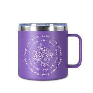 lot 20110 image: Christian Gifts for Women, 14oz Coffee Mug Inspirational Gifts Bible Verse Mug Insulated Stainless Steel Vacuum Tumbler with Flower Prints Appreciate Spiritual Presents for Baptism Sister, Purple