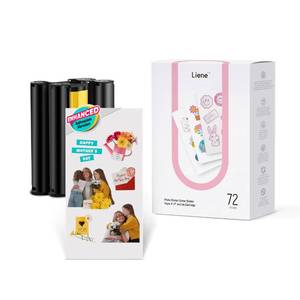 lot 20333 image: Liene Sticker Paper & Cartridge (Enhanced Adhesion Version) - Includes 2 Ink Cartridge Refills & 72 Sheets of 4x7 Printable Sticker Paper, Dye Sublimation, Compatible Only with Liene PixCut S1