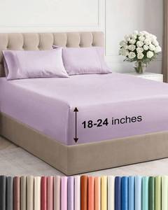 lot 20334 image: Extra Deep Pocket King Sheets - 4 Piece Breathable & Cooling Bed Sheets - Hotel Luxury Sheet Set - Soft, Wrinkle Free & Comfy - Easily Fits Extra Deep Mattresses - Deep Pocket Light Lavender Sheets
