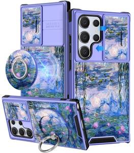 lot 20341 image: Buleens for Samsung Galaxy S25 Ultra Case - with Ring Stand & Camera Cover Aesthetic Cute Designed for Women Girls Girly Kawaii Blue Water Lily for Samsung S25 Ultra Phone Case Compatible with Magsafe