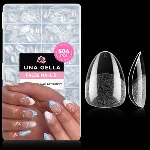 lot 20352 image: UNA GELLA Extra Short Almond Nail Tips Full Cover 504PCS Gel Nail Tips Short Almond Shaped Nails Tips Soft Gelly Gel Clear Fake Nails Tip for Acrylic Nail Tip Soak Off Home DIY Salon Nails 12 Sizes