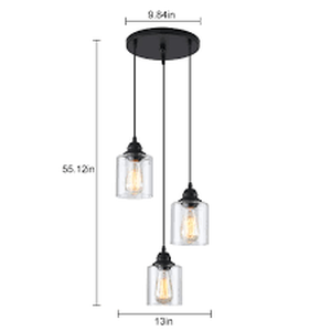 lot 13458 image: 3 light pendent light with glass shade