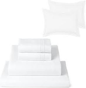 lot 13460 image: White shit set with fitted sheet flat sheet two pillow case