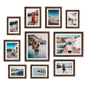 lot 3922 image: Giftgarden Brown Picture Frames with Mat for Multiple Sizes Photos, Four 4x6, Four 5x7, Two 8x10, Assorted Gallery Frame Collage for Wall or Tabletop, Set of 10