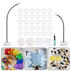 lot 3925 image: OurWarm 8.2FT & 6FT Balloon Arch Stand Kit, Black Half Arch Balloon Stand with Base for Floor, Free Bending Top Balloon Column Kit for Wedding Birthday Baby Shower Graduation Party Decorations