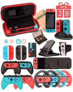 lot 3932 image: Switch Accessories - Family Bundle Accessories for Nintendo Switch, Carry Case& Screen Protector,4 Pack Joy Con Grips and Steering Wheels, Case Cover,Stand Mount,Joy Con Charger and More