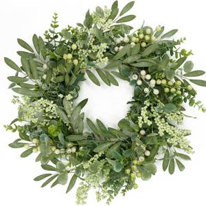 lot 3934 image: AMF0RESJ Green Eucalyptus Wreaths for Front Door Spring Summer Wreath with Eucalyptus Leaves,Olives Leaves,Mixed Berry for Indoor Outdoor Farmhouse Home Porch Wall Window Festival Wedding Decor