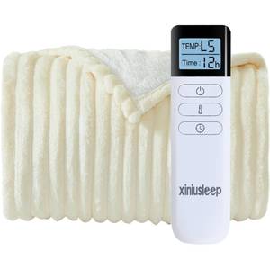 lot 3937 image: XINIUSLEEP Heated Blanket Electric Blanket 50x60, Soft Flannel Sherpa Electric Throw with 5 Heating Level & 12 Times Setting, Heated Throw with Overheating Protection, Machine Washable (Beige)