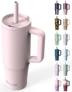 lot 3943 image: TILUCK 30 oz Tumbler with Handle, Vacuum Insulated Stainless Steel Travel Mug with 100% Leak-Proof Silicone Straw Lid, Cupholder Friendly Water Bottle(LightPink, 30oz)