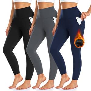 lot 3948 image: 3 Pack Fleece Lined Leggings Women with Pockets -Warm Winter Yoga Pants for Women Thermal Running Workout Leggings BlackGreyNavy LXL