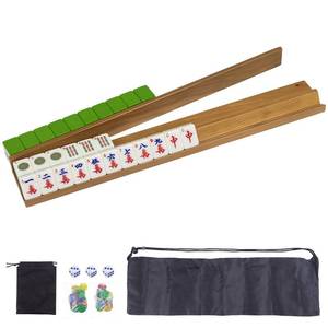 lot 3950 image: DigNew Wooden Mahjong Racks Set with Detachable Magnetic Pushers, 4 Racks & 4 Pushers, Includes Chips, Dice & Storage Bags �� Mahjong Tile Holders for Family Game Nights