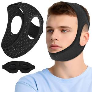 lot 4244 image: Chin Strap for Sleeping, Anti Snoring Devices Comfortable Effective Stop Snoring Solution, Snore Stopper Breathable, Anti Snore Chin Strap Adjustable Velcro, with Eye Mask, Black-GSDDS