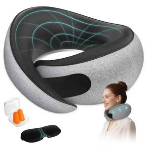 lot 4262 image: FIOGIKO Travel Neck Pillows for Airplanes - 360° Ergonomic Memory Foam Travel Pillow - Relief Neck Pain with Breathable Support for Long Flights, Car, Train & Office Use - Adults & Kids (Gray)