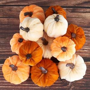 lot 4266 image: Diahom Pumpkin Decor 12pcs Artificial Fake Faux Velvet Foam Fabric Pumpkins Decoration for Fall Home Farmhouse Harvest Thanksgiving Decorative