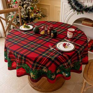 lot 4268 image: Joyfol Day Winter Holiday Christmas Tablecloth, Plaid Printed Fabric Table Cloth, Stain Release Table Cover for XmasDinner Party Decoration (60 Inch Round)