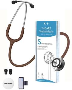 lot 4283 image: FriCARE Dual Head Stethoscope - Stethoscopes for Nurses, Medical Nursing Students, ParamedicsEMTLVNVNA Backup Estetoscopio, Chocolate Brown Tube, Stainless Steel Chestpiece