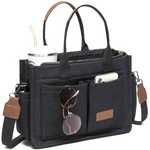 lot 4285 image: ZHMO Canvas Tote Bag for Women With Compartments and Zipper,Black Womens Bags Crossbody Bags Work Laptop Tote Bag Large Satchels Handbag Tote Purse Everyday Shoulder Bag for Travel Nurse Teacher Gift