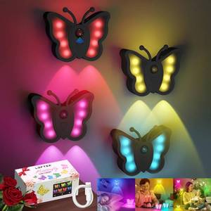 lot 4294 image: LOFTEK Rechargeable Motion Sensor Light, RGB Color Change & Dimmable Night Light, Cute Butterfly Light for Kids Bedroom, Bathroom, Hallway, Tent & Stairs - Halloween Decor & Gift, Black of 4