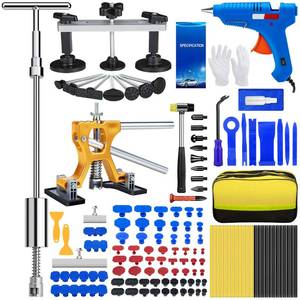 lot 4296 image: polisak 134Pcs Car Dent Puller Kit, Paintless Dent Removal Tool Kit with 3 in 1 T-bar Slide Hammer & Bridge Puller & Golden Lifter, Dent Repair Kit for Car Hail Damage Large Small Dent Fast Removal