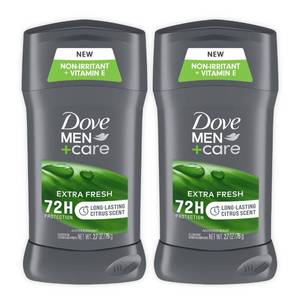 lot 4299 image: Dove MenCare Extra Fresh Mens Antiperspirant Deodorant Stick Extra Fresh Twin pack With 72-hour sweat & odor protection with 14 Moisturizing Cream & Long-lasting Citrus Scent 2.7 oz