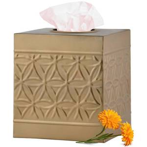 lot 4308 image: Autumn Alley Antique Gold Tissue Box Cover Square, Tissue Box Cover, Gold Tissue Holders for Bathrooms, Bedroom, Kitchen with Embossed Pattern Tissue Holders Decorative, Elegant