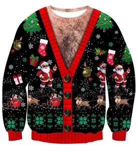 lot 4319 image: uideazone Mens Ugly Christmas Sweatshirts 3D Fake Two-Pieces Button Sweater Funny Chest Hairy Xmas Party Pullover Long Sleeve Shirts Large