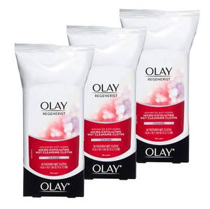 lot 4321 image: Olay Makeup Remover Wipes, Regenerist Micro-Exfoliating Wet Cleansing Cloths, Facial Cleanser for Women - Exfoliates, Refreshes, Smooths Texture, Travel Approved, 30 ct - 3 Pack